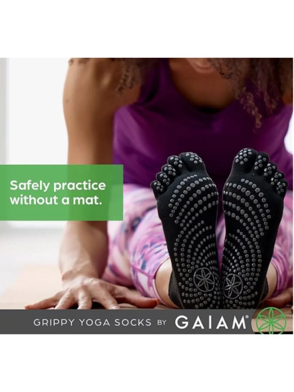 Gaiam Grippy Yoga Socks Black Gray Size Medium Large NWT